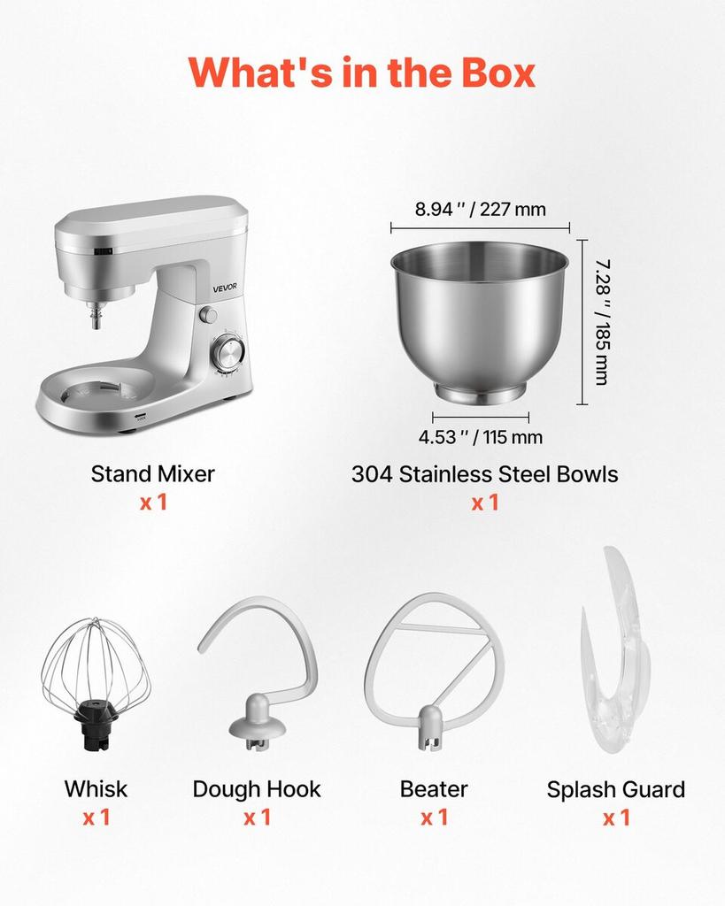 Stand Mixer, 5.7 L Electric Kitchen Mixer, 1500W Dough-Mixer, 10 Speeds Tilt-head Food-Mixer with Stainless Steel Bowl, Dough Hook, Whisk, Beater, for