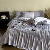 Vintage French Large Ruffles Black Bow Princess Bedding Set Duvet Cover Set Flat/Fitted Bed Sheet Pillowcases Pillowcases 4Pcs