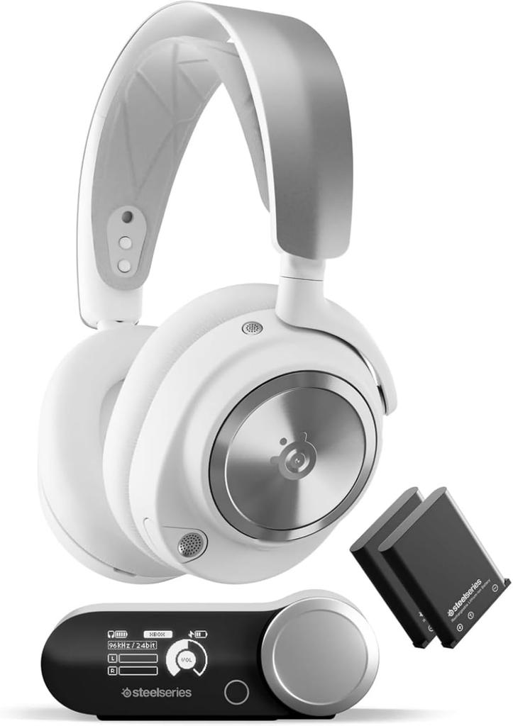 SteelSeries Arctis Nova Pro Wireless PS Gaming Headphones for Audio with Active Noise Compatible with and White Headset, White, Lightweight, Wireless,