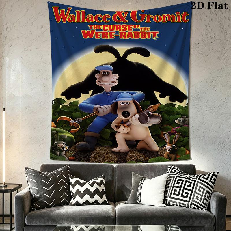 Wallace & Gromit Wall Hanging Printed Fabric Blanket Decorative Tapestries for Bedroom Living Room Home Decor