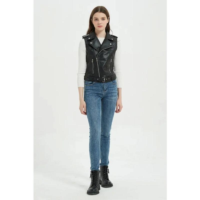 Herbst Streetwear Damen Weiche Weste Übergröße Lammfell Reversmantel Moto Biker Weste Jacke