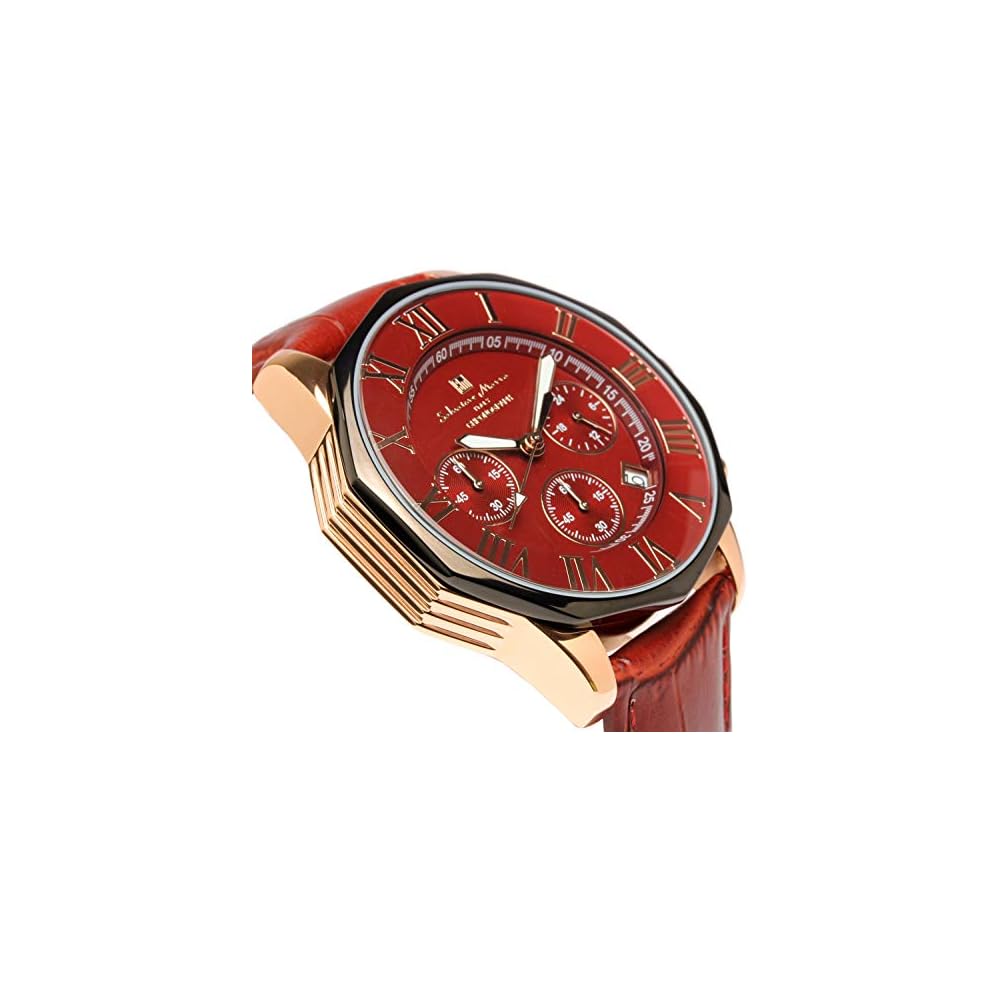 Salvatore Marra Men's Chronograph Watch Red 10 ATM Water Resistant Leather Strap