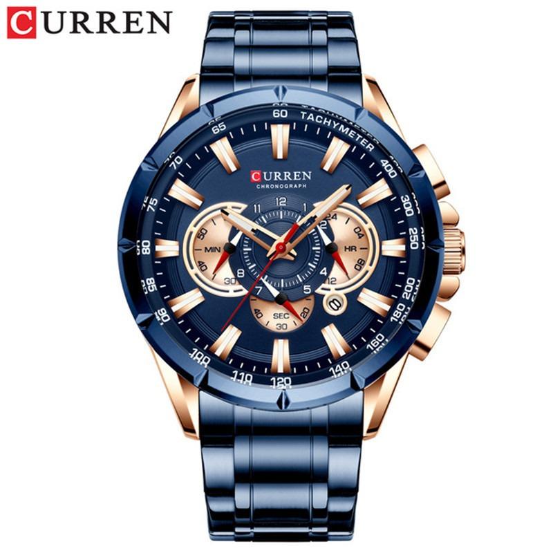 CURREN Men's Business Steel Belt Quartz Calendar Six-hand Chronograph Luminous Men's Watch