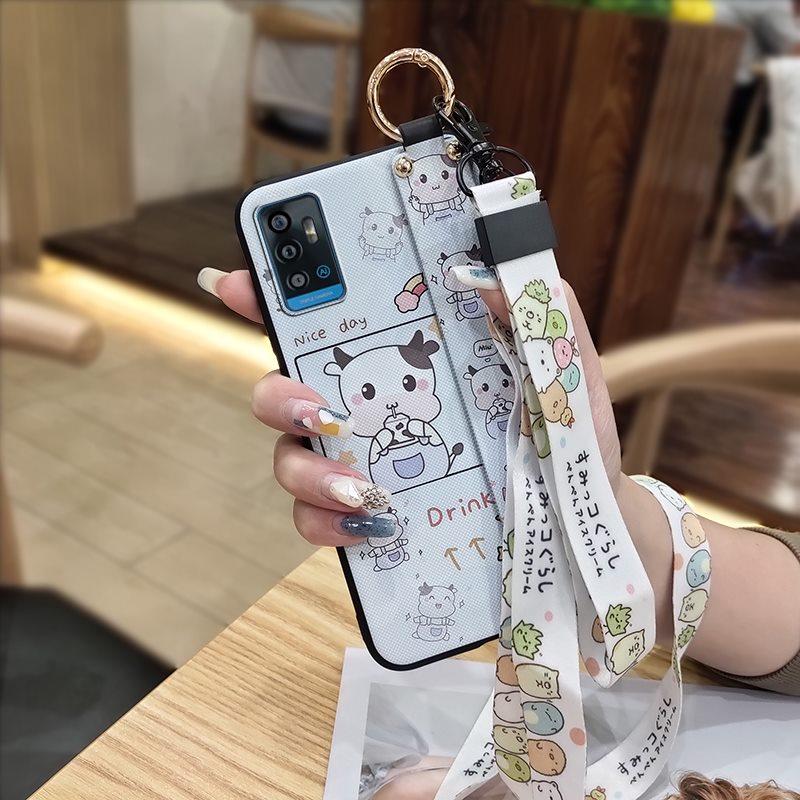 Durable Anti-dust Phone Case For ZTE Blade A71/Optus X Swift 5G Cute Kickstand Phone Holder Soft case Lanyard Anti-knock