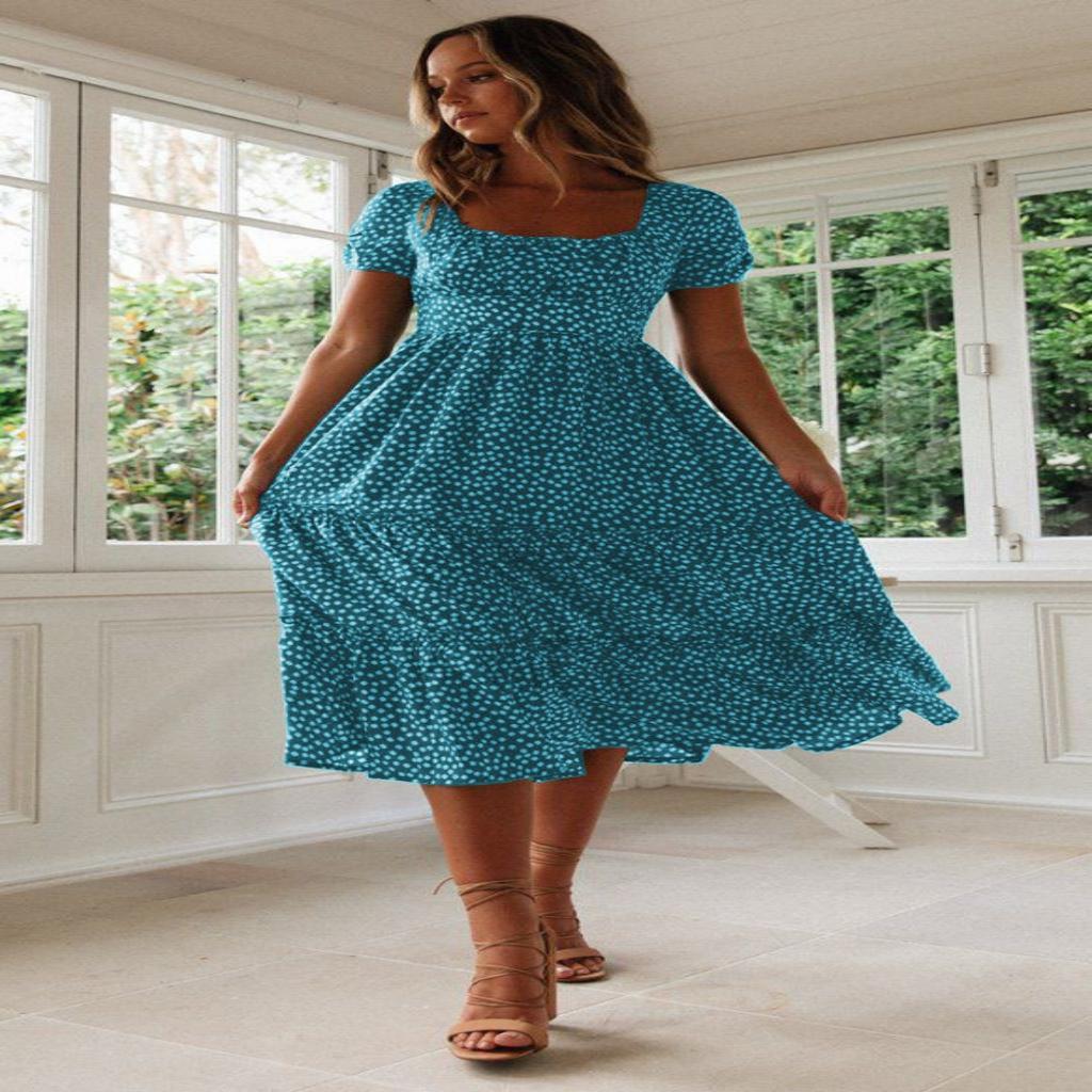 Vestidos Vintage Vintage Print Puff Sleeve Summer Beach Sweet Dresses Casual Square Collar Floral Maxi Long Dress Festa