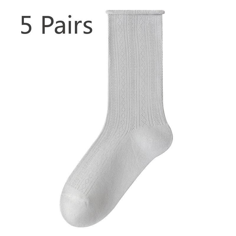 5 Pairs of Women's Summer Midtube Thin Mesh Breathable Pile Socks