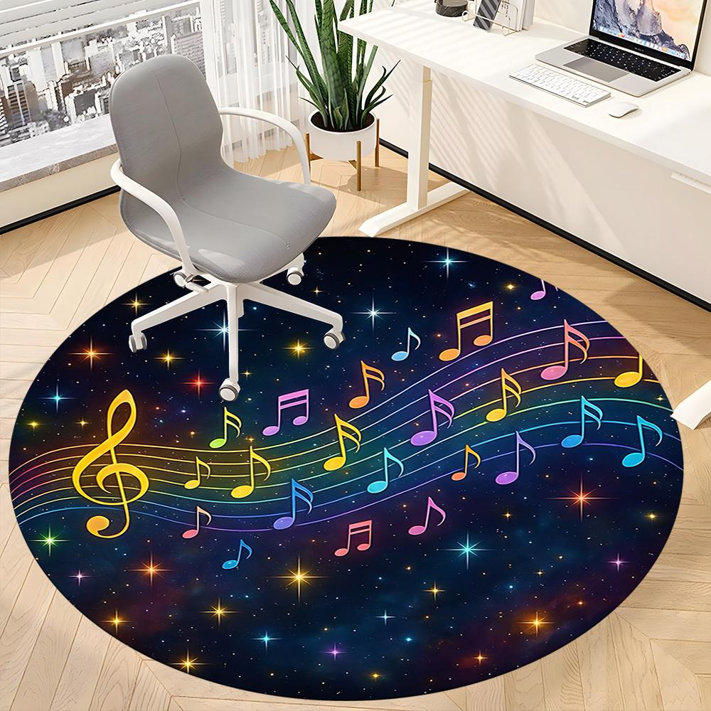 1pc Musical Notes Chair Carpet for Office, Round Polyester Mat, Indoor Decor for Office, Easycare Fabric, Washable Non-slip Area Carpet