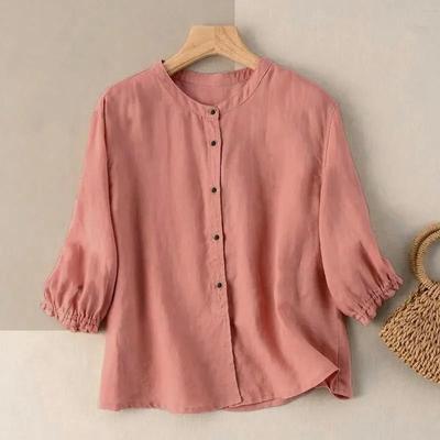 Women's Summer Mid-sleeve Simple Elegant Shirt Solid Color Loose Casual Tops