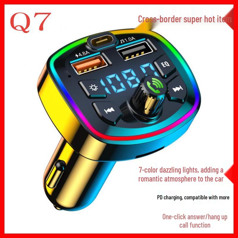 Q7 Colorful Ambient Light Car MP3 Player with Bluetooth Receiver & Multifunctional QC3.0 Fast Car Charger