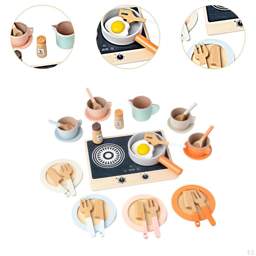 Kids Pretend Play Cooking Set Wooden Toy Kitchen Pan Playset for Landscape