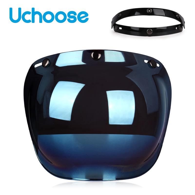 Authentic Bubble Mirror Motorcycle Helmet Three Button Type Retro Style Helmet Lenses Bubble Shield Visors Helmet Accessories