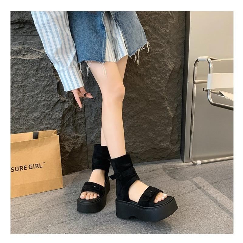 2025 Summer Women's 7cm Platform Sandals Retro Roman Strappy Sandals with Hidden Wedge Heel,Chunky High Heel Ankle Booties
