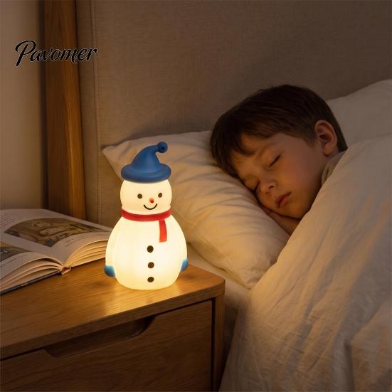 Indoor Holiday Scene Setup Christmas Snowman LED Night Light, Portable Cartoon Desk Lamp with Hanging Ring for Cute Light Party Decor, Warm