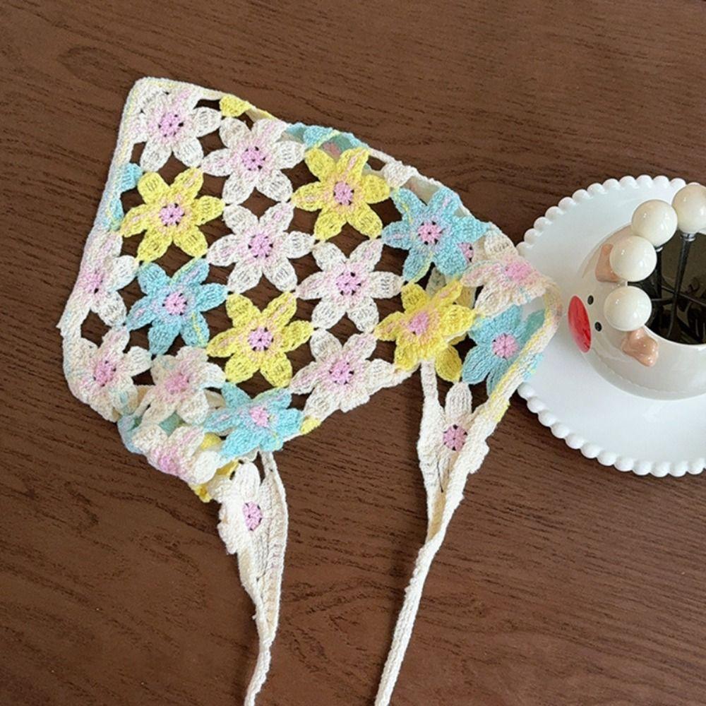 Hair Band Triangle Bandana Floral Crochet Bandana Vintage Knitted Headband Girls