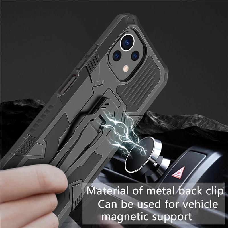 Metal Belt Clip Armor Shockproof Phone Case For Xiaomi Mi 11 Lite 5G NE 10T 11T Pro TPU Frame Plastic Kickstand Back Cover