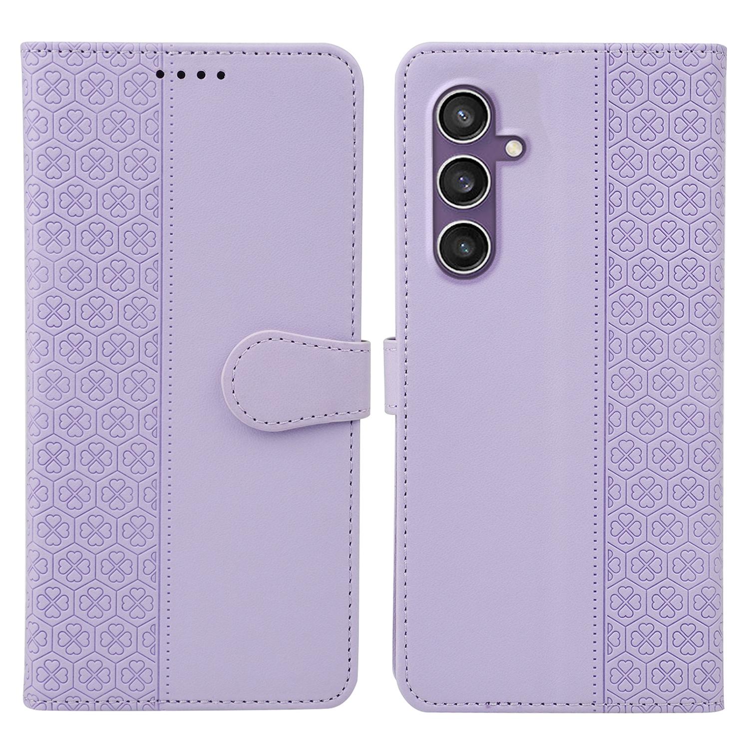 

Чехол для Samsung Galaxy S23 FE Магнитная застежка Кожаный чехол для телефона Четырехлистный клевер Light Purple