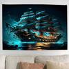 Pirate Ship Ocean Landscape Tapestry Wall Hanging - Navigation Themed Polyester Fiber Fabric