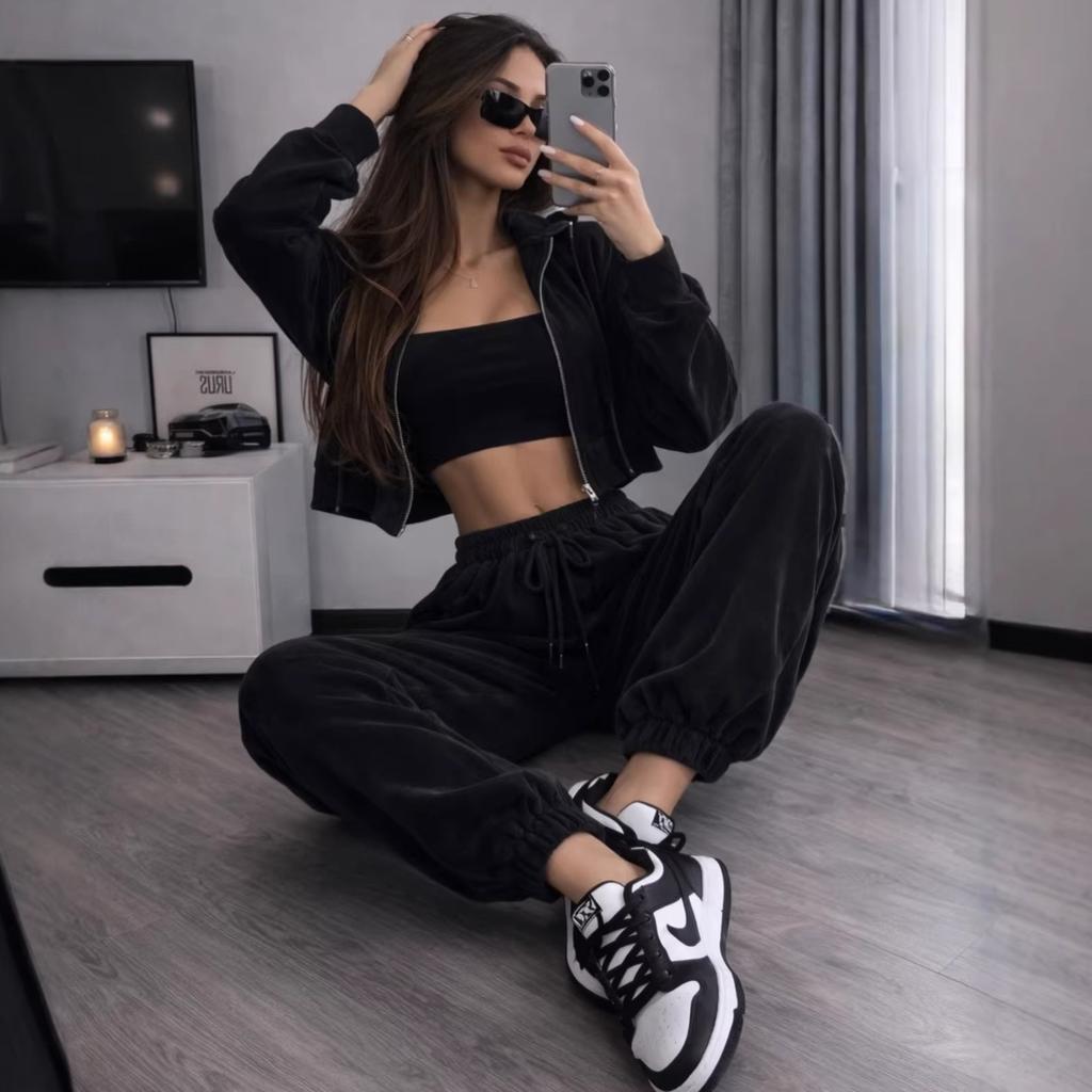 Cross-border European and American Women's Clothing Amazon Hooded Cardigan Slim-fitting Inner Tube Top Sports Elastic Pants