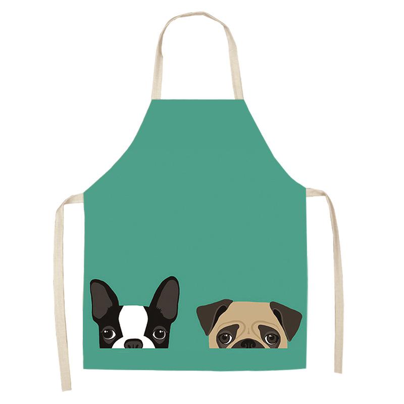 1 Stück niedliche Cartoon-Hundekatze bedruckte Küchenschürzen aus Baumwolle und Leinen für Zuhause, Küche, Backen, Café, Reinigungszubehör