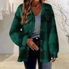 Fall Spring Lady Coat Plaid Print Cardigan Button-down Thick Fleece Long Sleeves Fake Chest Pockets Turn-down Collar Cardigan Daily Wear Commuting