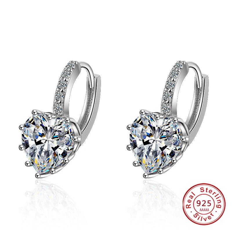 Cute Colorful Heart Real Pure  Sterling Silver  Cubic Zirconia Stone Earrings Fashion Women Favourites Earring