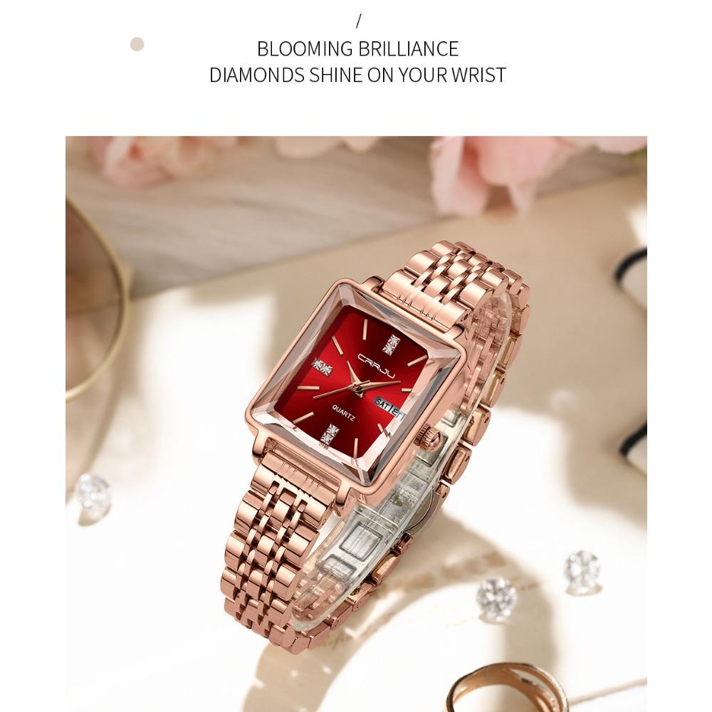 CRRJU Women Watches Creative Steel Dress Bracelet Wristwatches Ladies Square Waterproof Female Watch