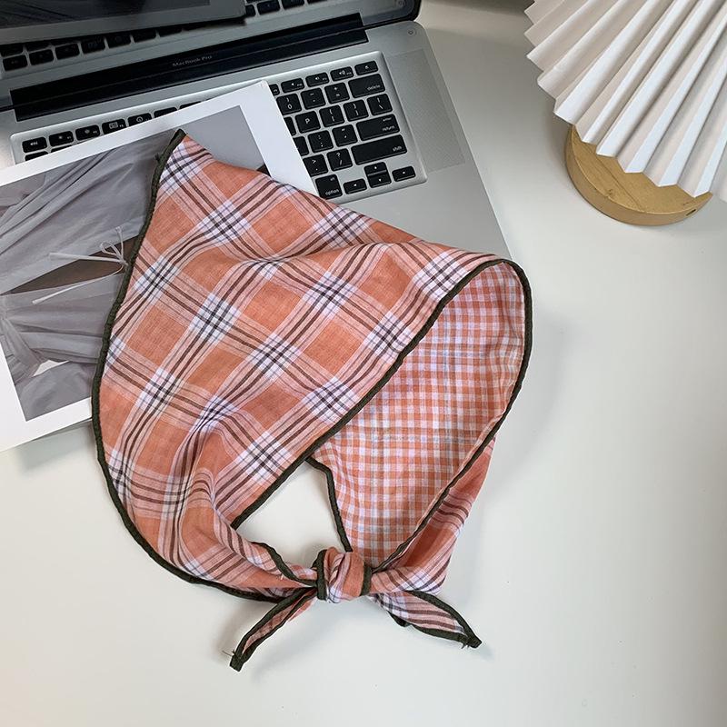 Triangle scarf scarf women's new small fresh literary plaid silk scarf neck protection small scarf sun protection headscarf headband