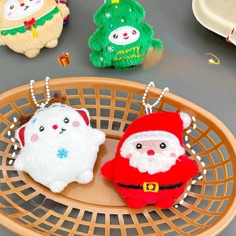 Plush Keychain Christmas Santa Claus Xmas Tree Deer Stuffed Doll Bag Decor Gift