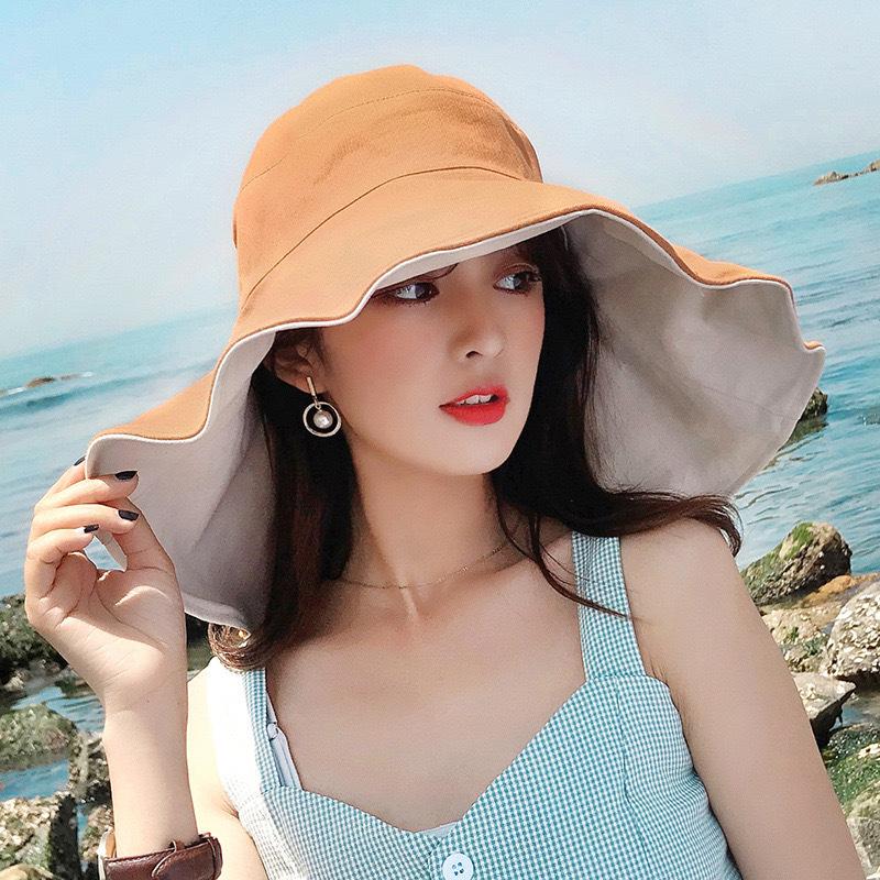 Solid Color Oversized Eaves Bucket Hat Women's Summer Versatile Sunscreen Visor Double-sided Outdoor Fashion Foldable Hat