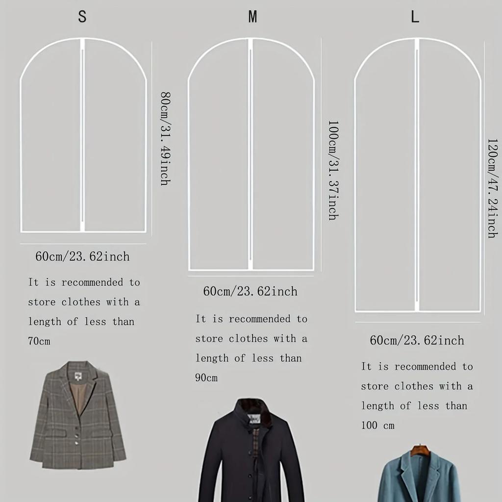 Transparent Dust Cover for Clothes, Hanger Cover with Zipper, Waterproof, Coat, Suit, Dress, Clothes Organizer