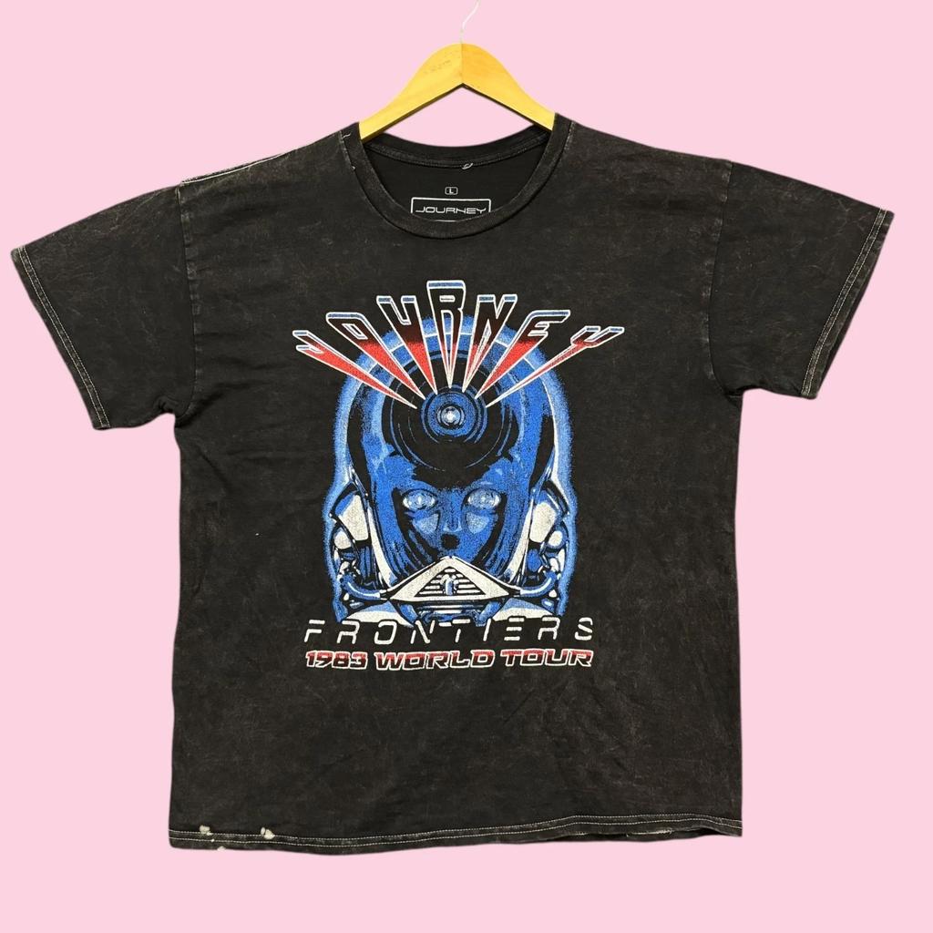 Journey Frontiers 1983 World Tour Rock Band Mineral Wash Tee L