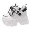 Fashion 10.5CM Wedge Heels Shoes For Women Leather Casual Shoes White Black High Top Chunky Sneakers Woman Vulcanized Lace Up Mesh Shoes