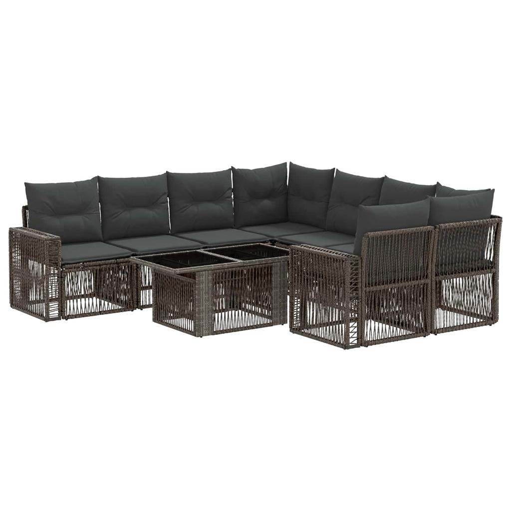 Garden Sofa Set 9 Pieces Gray and Dark Gray Poly Rattan