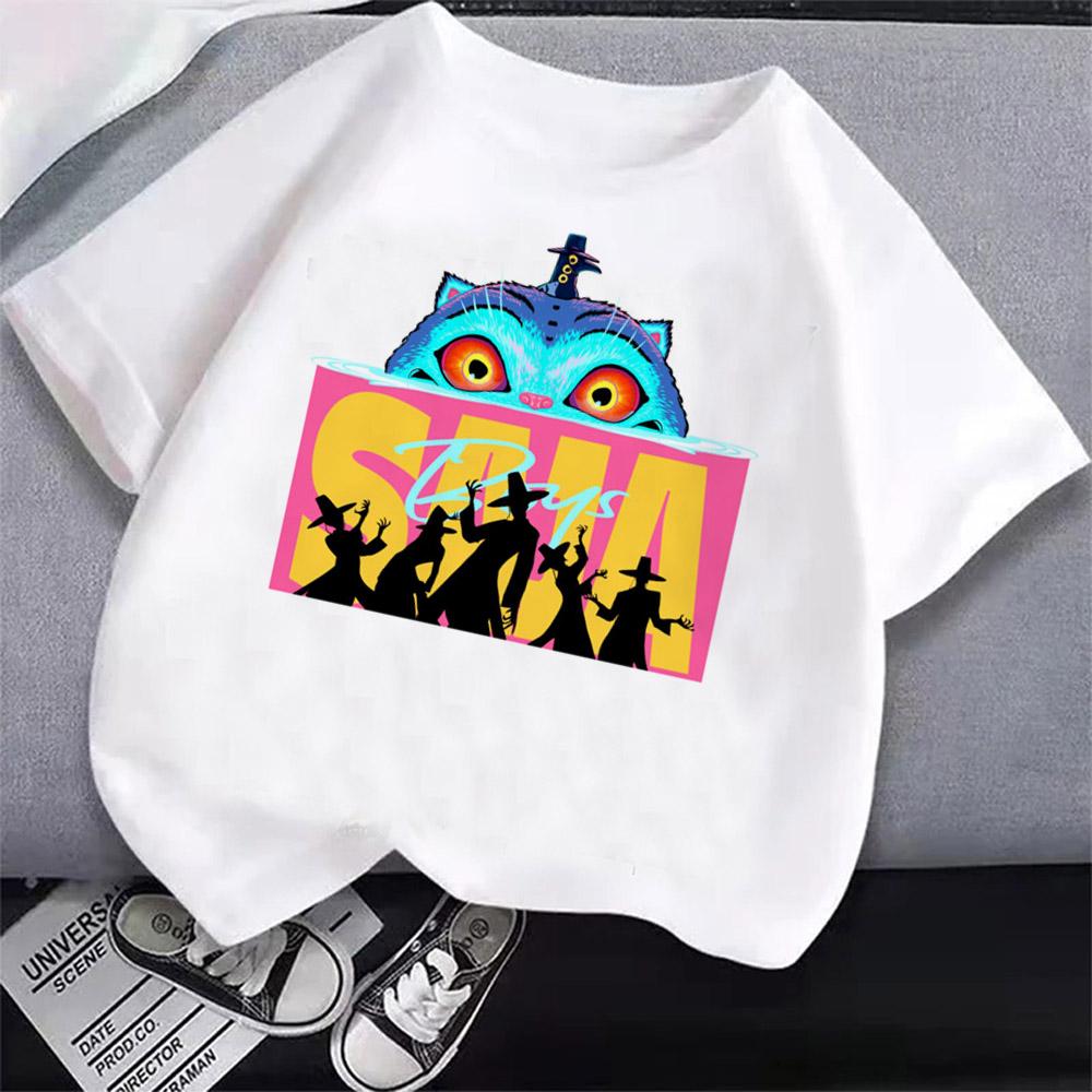 Summer Pure Cotton KPop Demon Hunters TShirt Kids Cartoon Anime Meme Print Clothes Round Neck Basic Boys Tops Casual Shirts