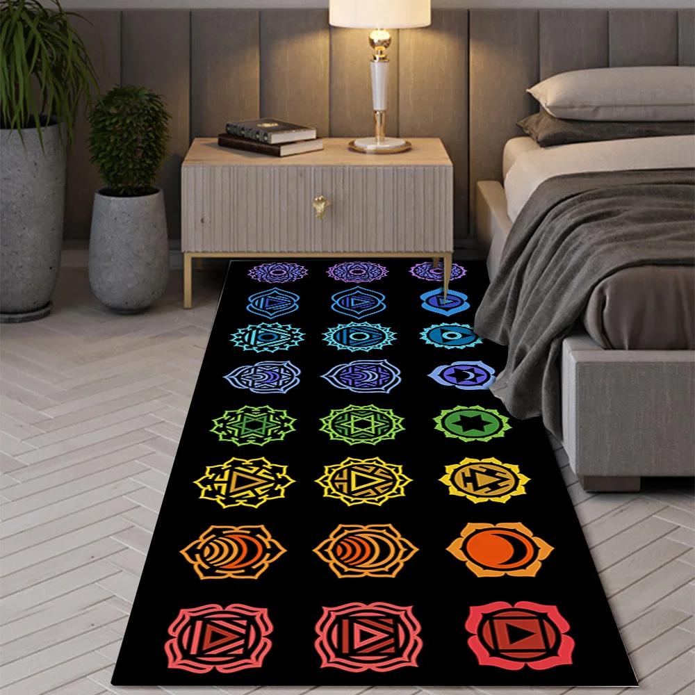 Indian Bohemian Seven Chakras Carpet Mandala Yoga Meditation Flower of Life Flower Suitable Bedroom Room Decor Anti-slip Rugs