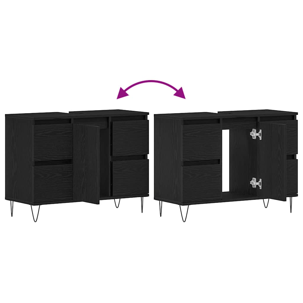Washbasin Cabinet with Door Black Oak Effect 80 x 33 x 60 cm