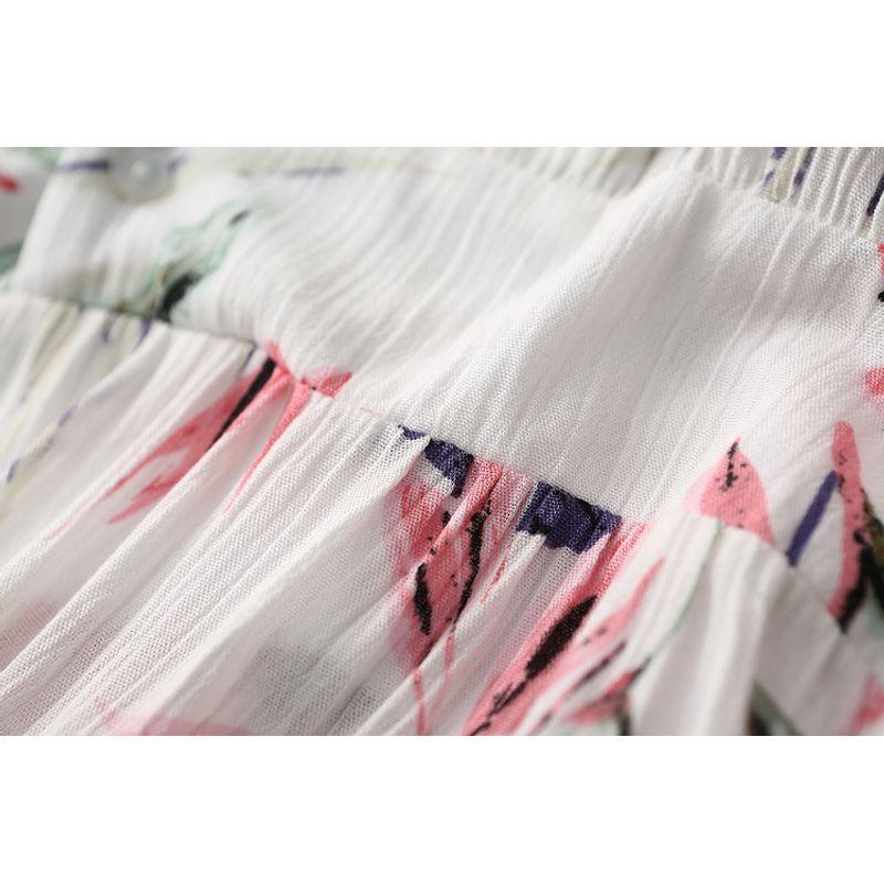 Super Fairy ~ Quality Cabinet Single Fresh Artsy Graceful Printed V-neck Ruched Stylish Short Sleeve Noil Poplin Dress Summer