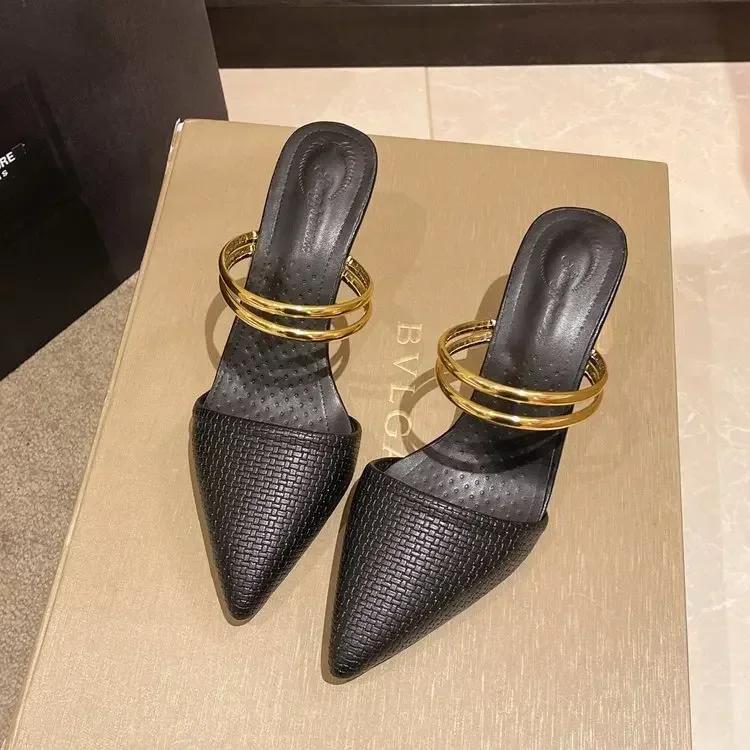 

Модные сандалии женские 2024 лето туфли на высоком каблуке шлепанцы из ПУ на каблуке-шпильке женская обувь модные женские туфли лодочки zapatos de mujer шлепанцы 35