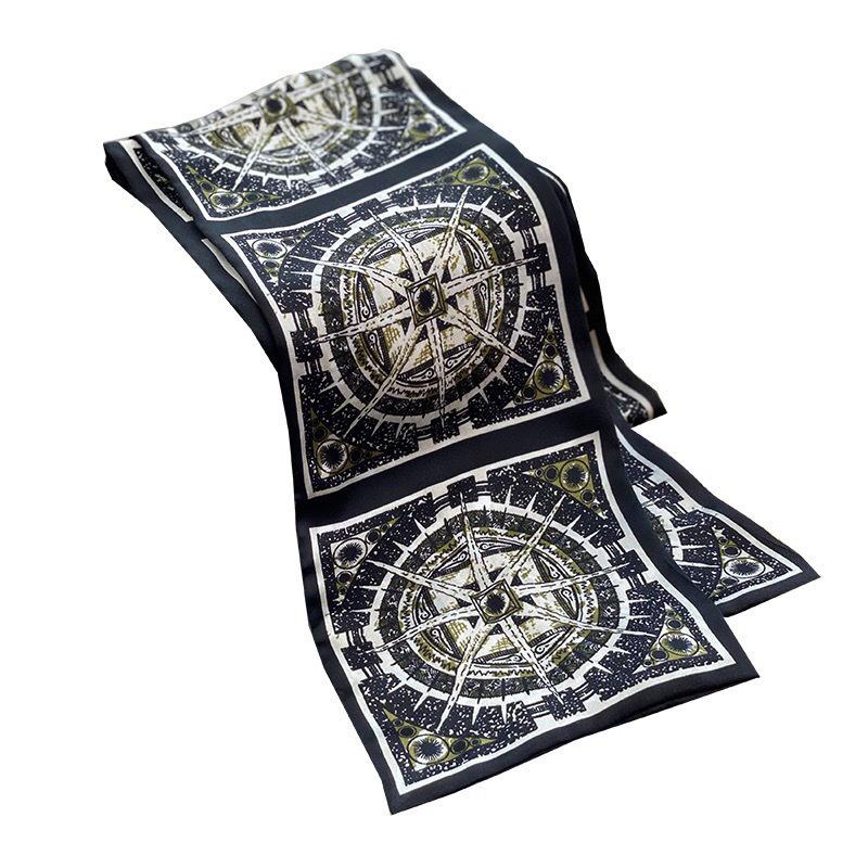 Compass Long Silk Scarf Silk Plain Crepe Satin Double-Layer Scarf Thin And Narrow Versatile Streamer Headband Women