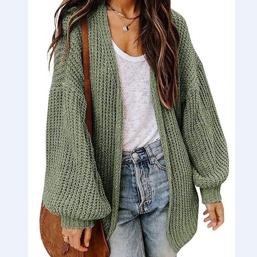 Fall/Winter Women's Long Sleeve Lantern Sleeve Knit Cardigan Sweater