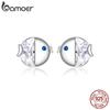 Bamoer Crystal Kissing Fish Stud Earrings for Women Ear Studs Jewelry for Girls Birthday 925 Sterling Silver Jewelry BSE204