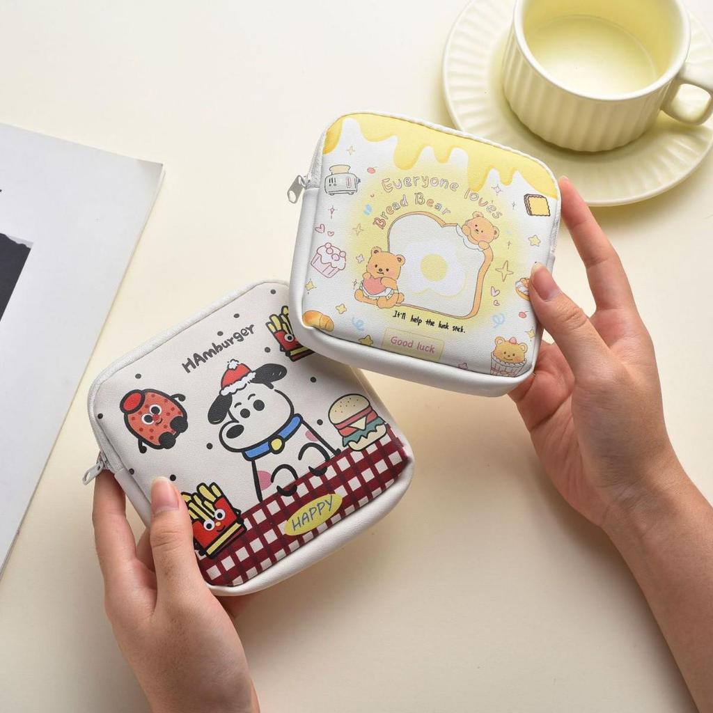 Cute Cartoon Menstrual Bag: Large Capacity, Waterproof PU Storage & Makeup Pouch
