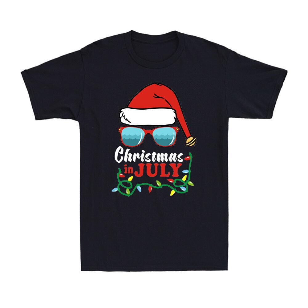 Christmas in July Santa Hat Sunglasses Summer Vacation Celebration Men s T-Shirt XL
