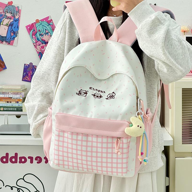 Schoolbag Japanese contrasting color plaid large-capacity backpack cute student backpack junior high school high school student campus schoolbag
