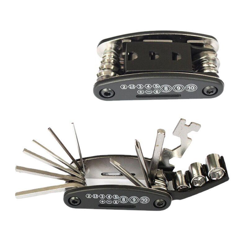 16-in-1 Folding Bicycle Repair Tool: Tire Patch, Wrench, and Socket Chrome-Plated Kit for Mountain Bikes