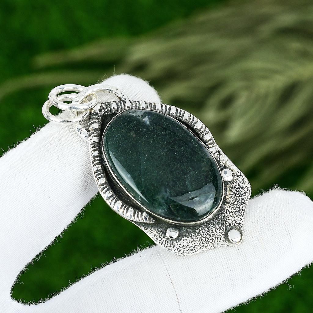 Gift For Women Pendant 925 Sterling Silver Natural Solar Moss Agate Gemstone