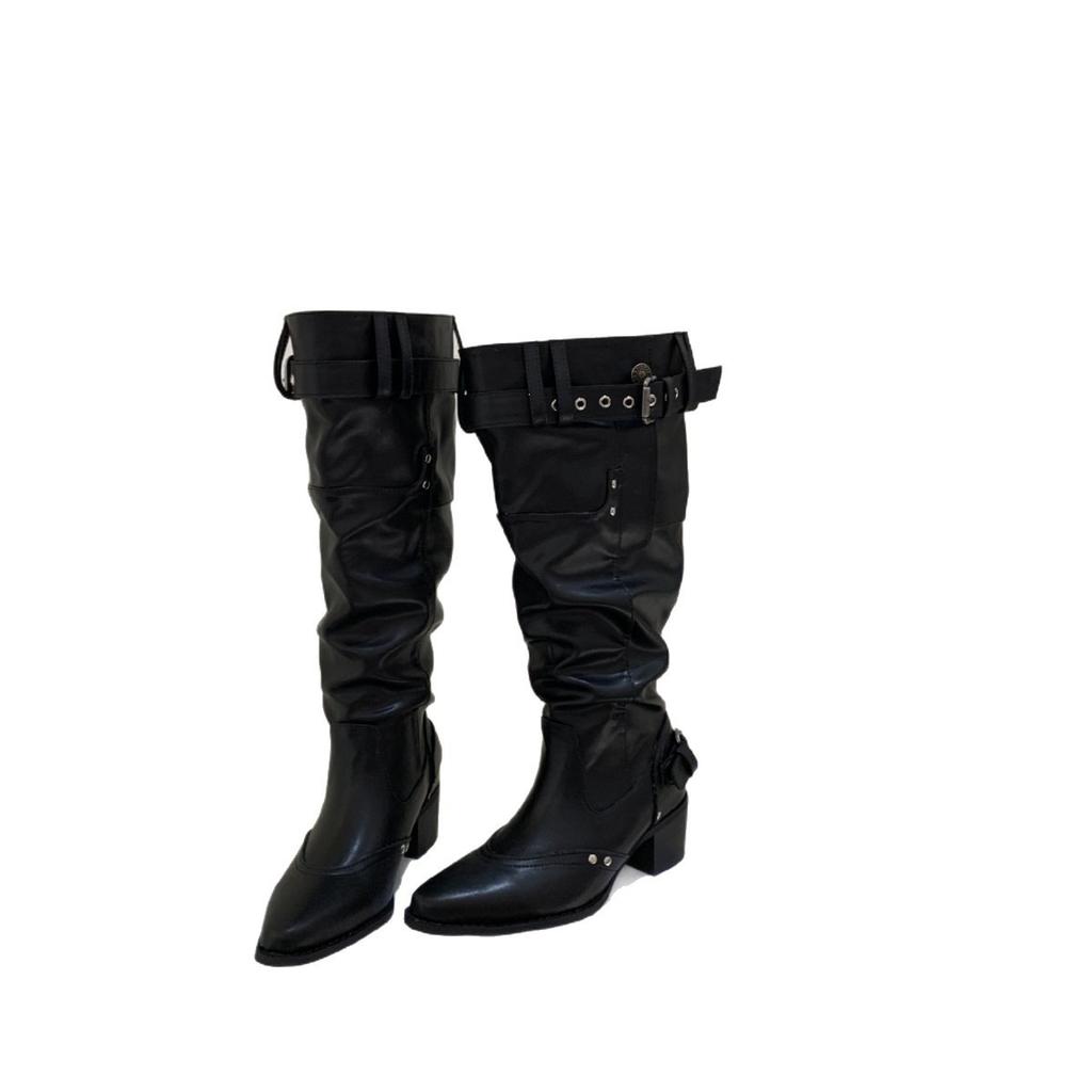Coarse heel French pointed western cowboy boots women's boots new tall stacking boots