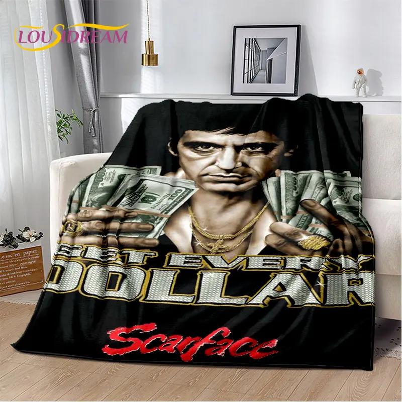 Film Scarface Tony 3D-Druck Weiche Plüschdecke, Flanelldecke Überwurfdecke für Wohnzimmer Schlafzimmer Bett Sofa Picknick Abdeckung