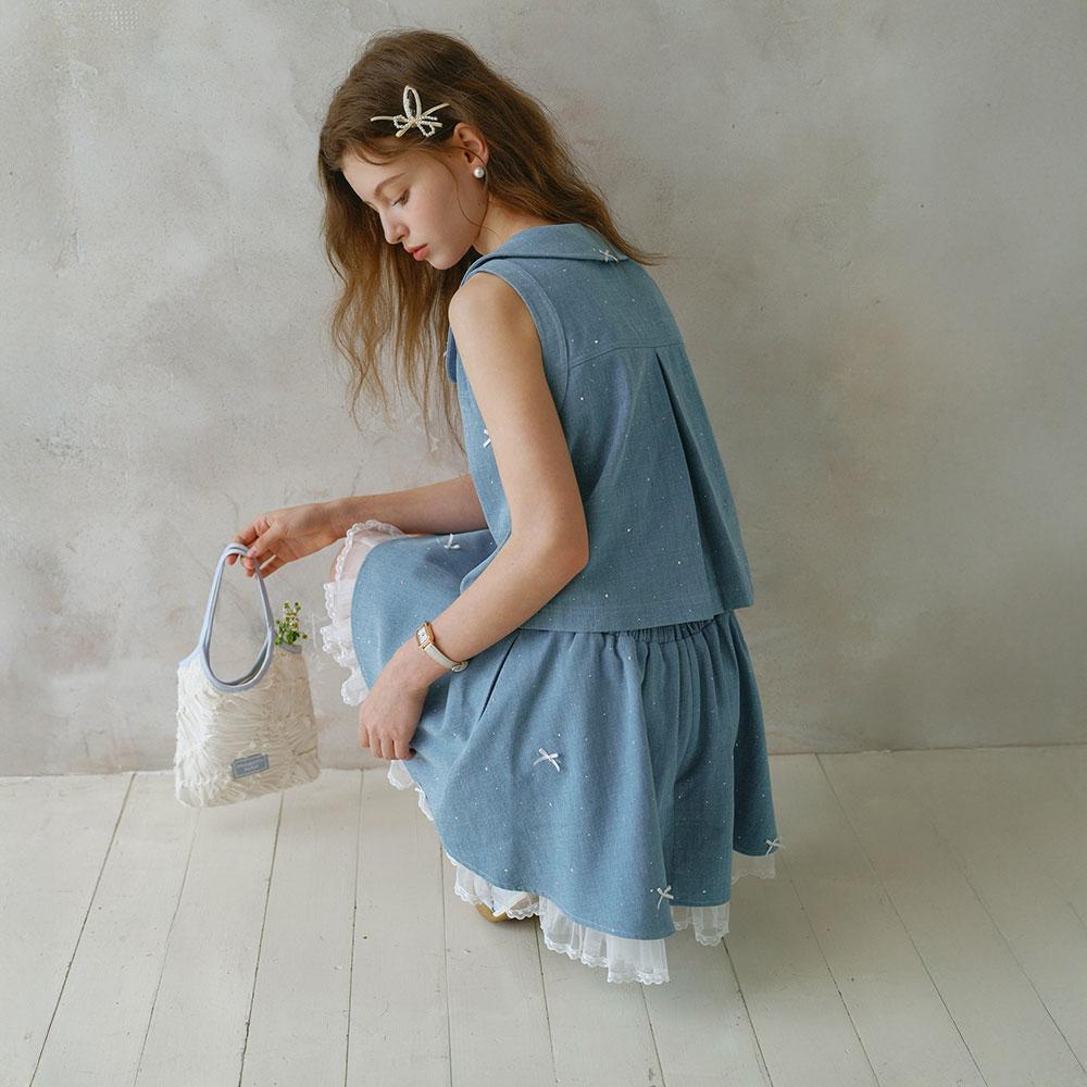 Ceme Adu Cest_Bow Denim Layered Skirt
