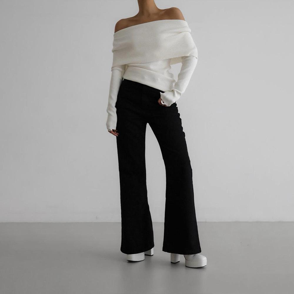 

Red Off Shoulder Long Sleeve Knit Sweater S белый